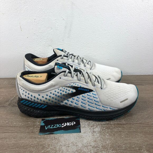 Brooks Adrenaline GTS 21 White Black Blue Running Men's 10 D Medium 1103491D190 - Picture 1 of 8